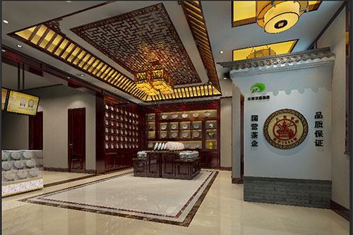 津市古朴典雅的中式茶叶店大堂设计效果图